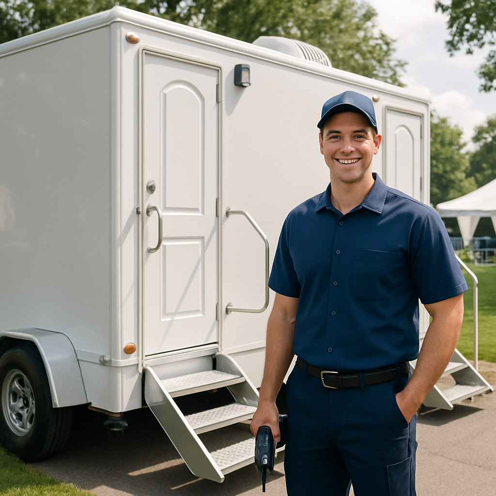 Crew delivering portable toilets